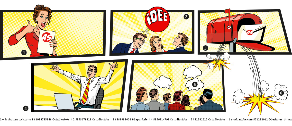 Auswahl verschiedener Szenen im konsistenten Pop-Art-Stil für eine neu gestaltete Website