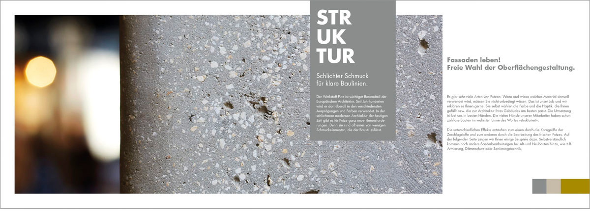 saeule-closeup-stimmung Doppelseiten mit großem Foto: Close-up einer Säule mit Betonputz, im Hintergrund stimmungsvolles Licht.